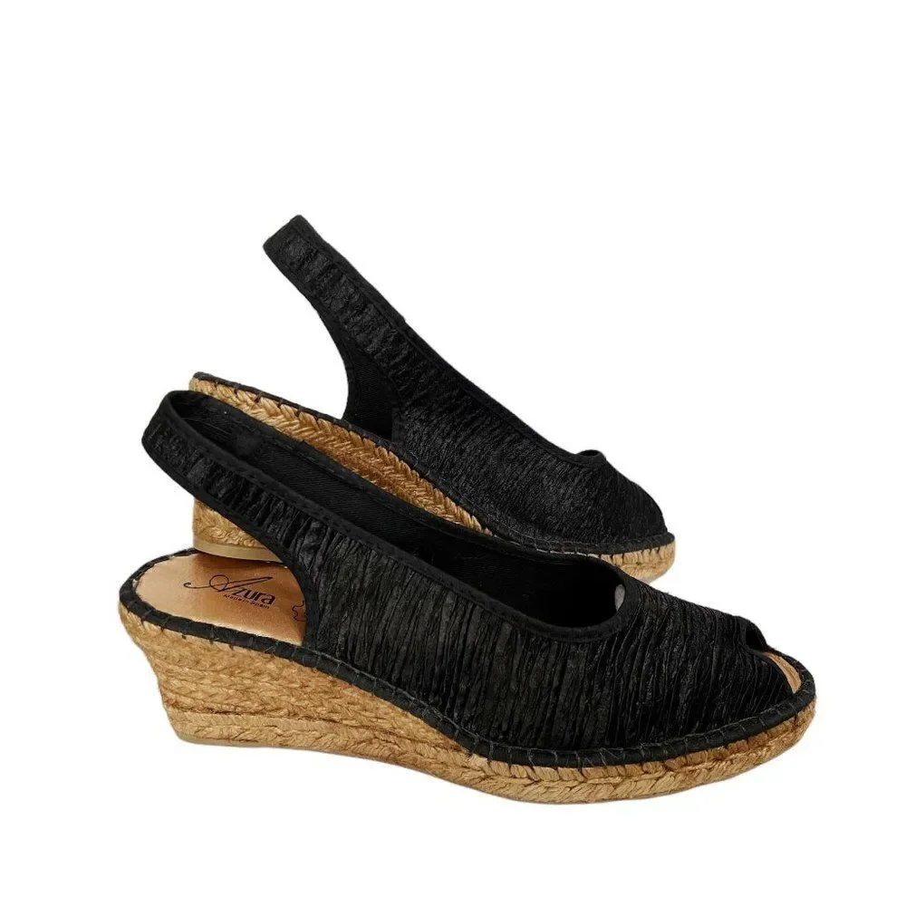 Azura by Spring Step Jeanette Espadrille Wedge Sandal in Black  EU 42/10.5-11M